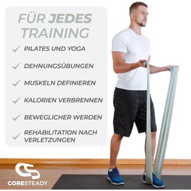 Coresteady Gymnastics Band for Men and Women - Fitness Band without Fast Back for Strength Training - Elastic Band Sport for Fitness, Pilates, Physio and Yoga - With Training Instructions (English