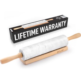 Zulay Kitchen 17-Inch Marble Rolling Pin With Stand - Polished Marble Rolling Pins For Baking - Long Rolling Pin Marble With Beechwood Handle - Non-stick Roller Pin For Baking Pastries, Bread & Pizza