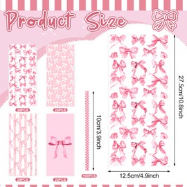 Yexiya 100 Pack Pink Bow Cellophane Bags Coquette Party Favor Bags Candy Treat Bags with 150 Twist Ties for Pink Wedding Birthday Christmas Party Favor Supplies(Classic)