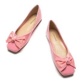 C.Paravano Women's Shoes with Bow | Casual Slip On Ballet Flats | Comfortable Square Toe Walking Pink Shoes | Women Dressy Flats for Wedding Work Business Office (Size 6.5,Pink)