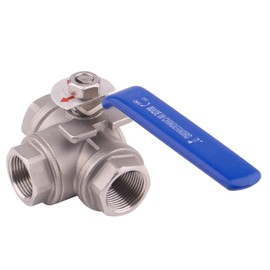 DERNORD Válvula de bola de 3 vías, almohadilla de montaje en L, acero inoxidable 304 tipo hembra para agua, aceite y gas con mango de bloqueo de vinilo (3/4 pulgadas NPT)