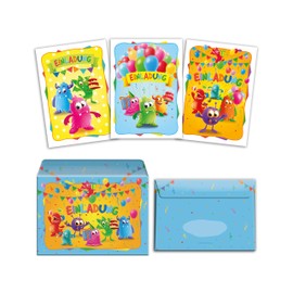 12 Invitation Cards for Children's Birthday Parties Girls Boys Funny Monster Including 12 Envelopes, 12 Bags/Natural, 12 Stickers