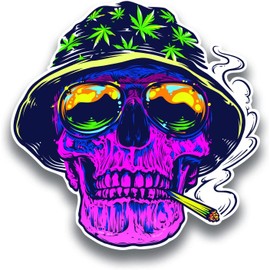 Smoker Skull Acid Purple Vinyl Decal Sticker - 5" Funny Waterproof Horror Stickers Decals for Cars Trucks Laptop Waterbottles Hardhat Windows Motorcycle Men Vehicles Accessories
