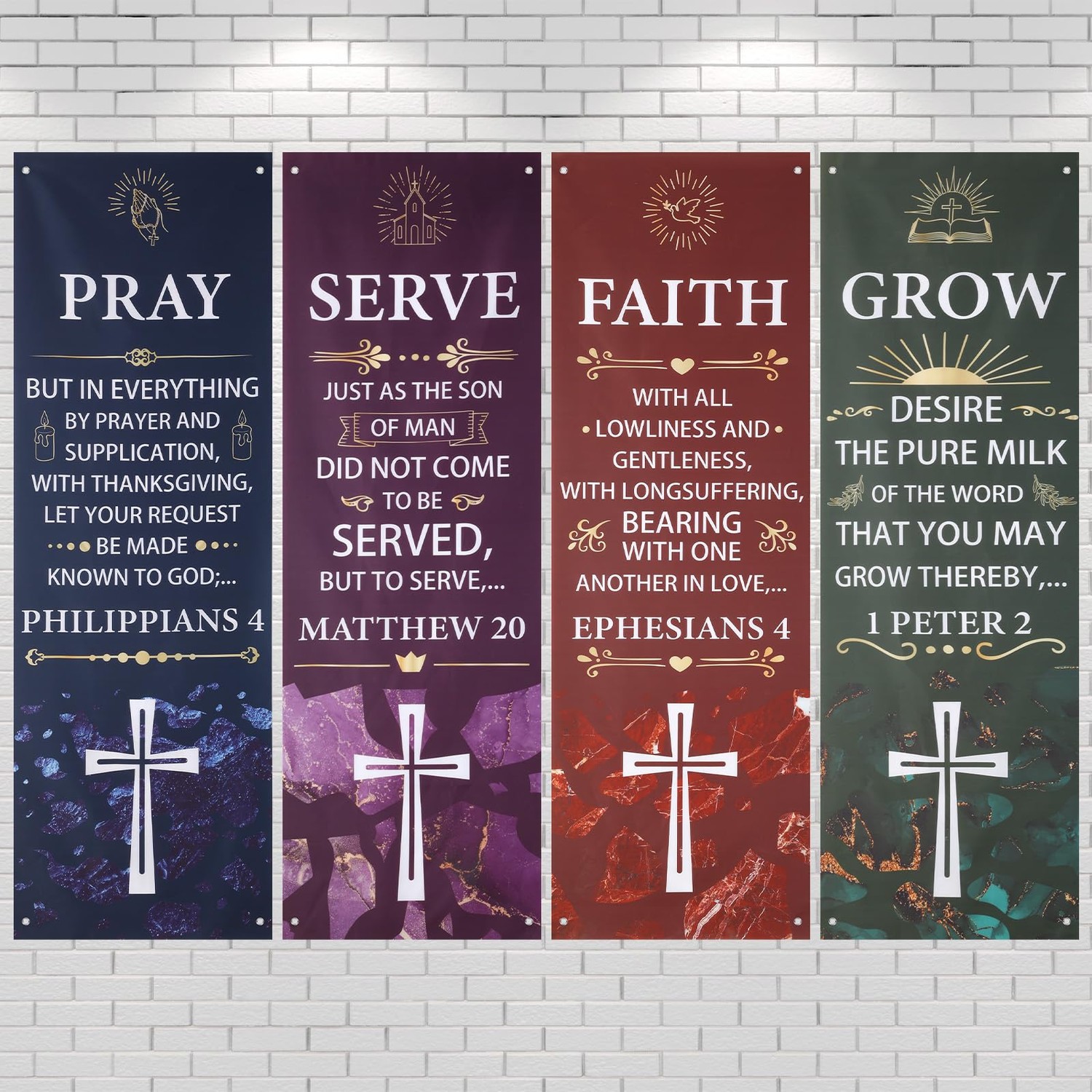 Hahafelt 4 Pcs Church Banners with Scripture 2ft x 6ft Oxford Cloth ...