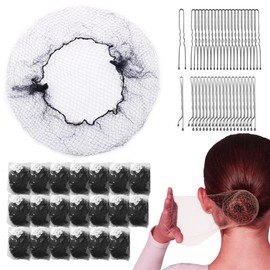 Hair Nets Set for Women - 20 Hair Nets(24inch), 20 U-Shaped Hair Pins, 20 Bobby Pins, 20 Elastic Band, 5 Hair Ties, Hair Nets for Food Service, Bun Making, Ballet, and Versatile Hair styling, Black