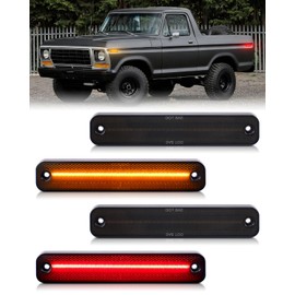 LED Side Marker Lights for Ford F100 F150 F250 F350 1973-1979,for Bronco 1978-1979，Econoline E100 E150 E250 E350 1975-1991，Smoekd Lens Amber/Red Front Rear Bumper Indicator Blinker Lamp，pack of 4