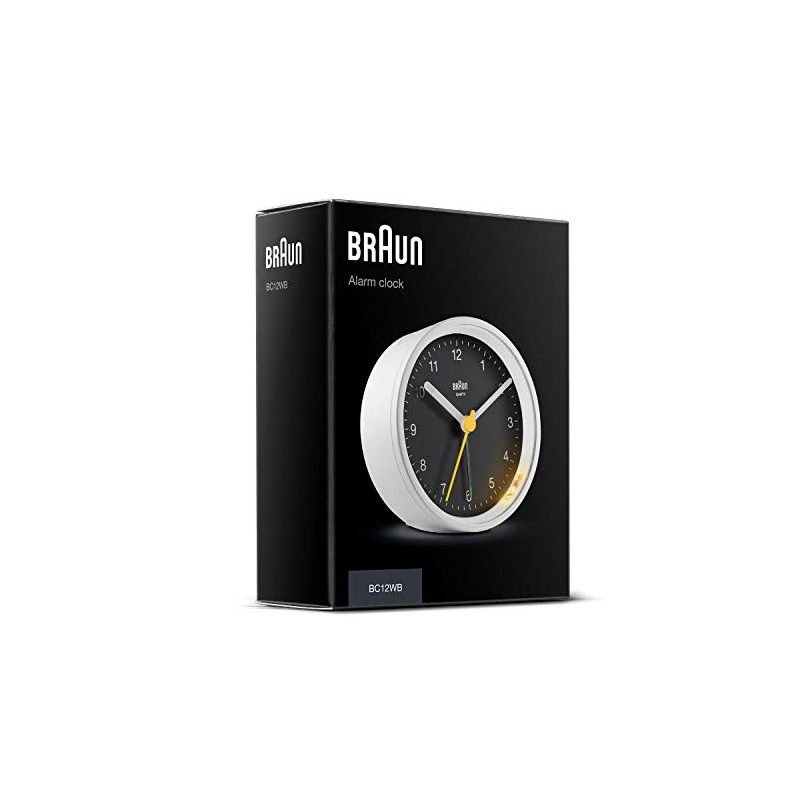 Braun BC12WB Classic Analogue Alarm Clock with Snooze Function and