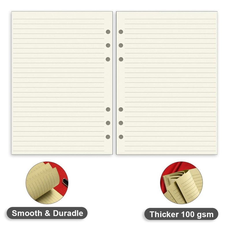 A5 Cream Lined Refills Paper, 6 Hole A5 Lined Paper