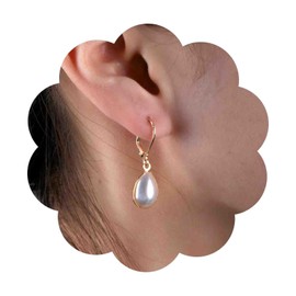 Aneneiceera Boho Teardrop Pearl Dangle Earrings Gold Pearl Earrings Pearl Leverback Earrings White Pearl Huggie Hoop Earrings Jewelry for Women and Girls