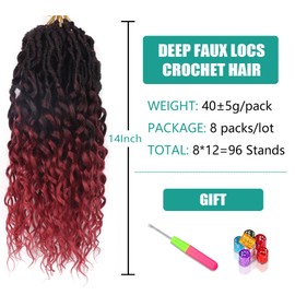 Goddess Locs Crochet Hair for Black Women 14 Inch 8 Packs Deep Wavy Faux Locs Croceht Braids Soft Locs Crochet Braid Pre Looped with Curly End Hair Extensions(14 Inch/Pack of 8, T/BUG)