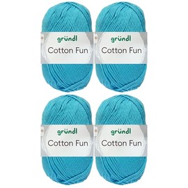 4 x 50 g Gründl Cotton Fun Crochet Yarn 100% Cotton with Instructions for Shopping Net (09 Sky Blue)