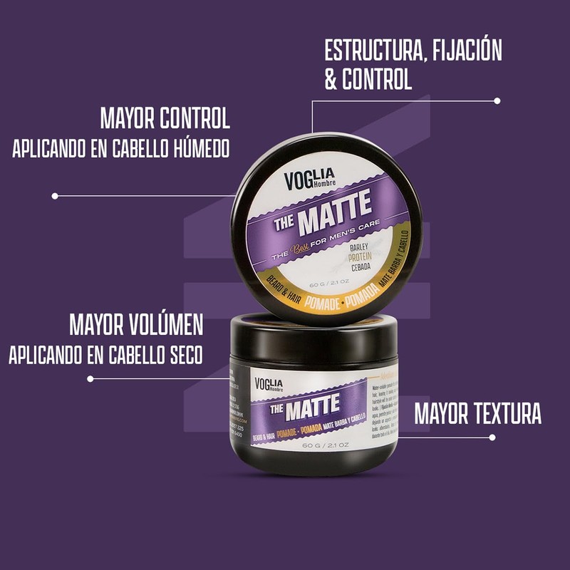 VOGLIA HOMBRE 2 pack Pomada para peinar MATTE Barba, cabello