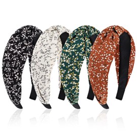 MBAIYO 4-Pack Knotted Boho Headbands for Women, Floral Printed Non-Slip Head Band Wide Thick Top Knot Hairbands Trendy Hair Accessories for Women’s Hair