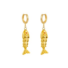 Color Boho Fish Earring for Women, Gold Huggie Hoops Dangle Colorful enamel Summer Beach 3D Stereo Tiny Fish Drop Earrings Ocean Minimalist Statement Jewelry Gift (Gold 3D)