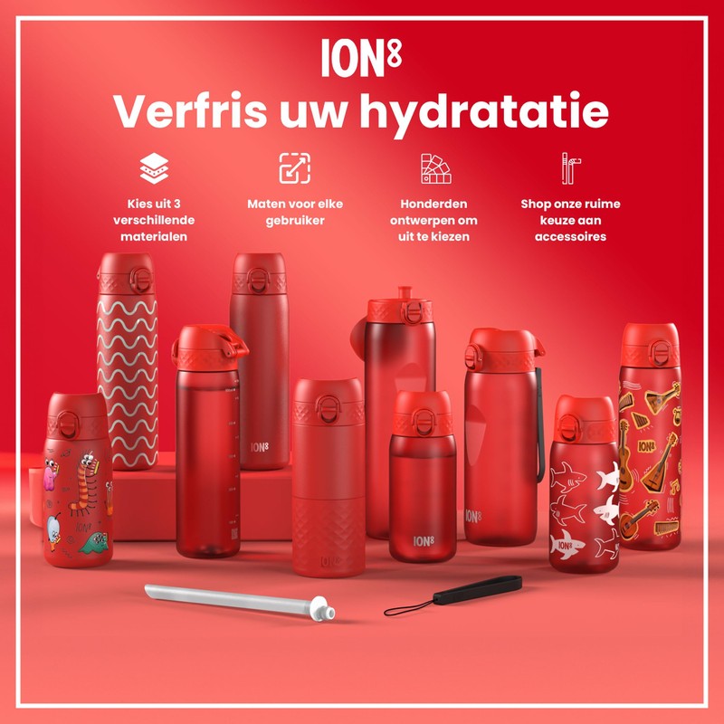 Ion8 Leak-Proof 1 Litre Water Bottle, Stainless Steel, Red, 1200