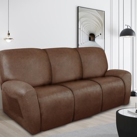 ANARACHON Recliner Couch Cover Leather Look Recliner Sofa Covers for 3 Cushion Reclining Sofa Slipcovers 8-Piece Furniture Protector Spandex Fabric Washable (3 Seater, 01 Brown)