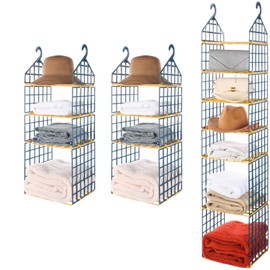 Leinuosen 7 Tier Closets Organizers and Storage Closet Hanging Organizer Shelves with 4 Hanging Hooks for Clothing Sweaters Shoes Pants Coat Hats Handbags Clutches Accessories