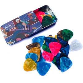 Guitar Picks Holder Folk Case & 50pcs Thin Guitar Picks (0.46mm), Musical Instrument Picks Accessories Box for Acoustic Guitaars, Bass, Electric Guitars, Classical Guitars, Ukuleles (50pcs Folk Case)