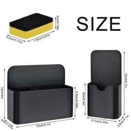 Whiteboard Pen Holder Magnetic 2 Pieces with Whiteboard Sponge, Set Magnetic Pen Holder, Magnetic Marker Holder for Whiteboard, Fridge, School, Office, Black