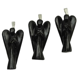 Harmonize Black Obsidian Stone Angel Pendant Carved Guardian Locket Reiki Healing Crystal Spiritual Gift