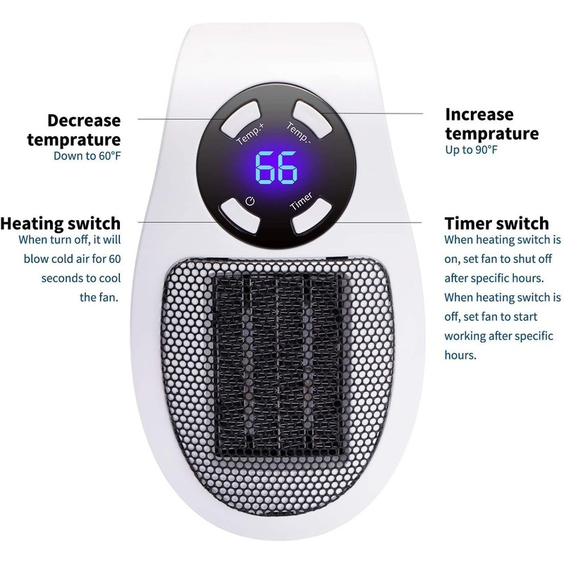 Wall Space Heater 450W Remote Portable Electric Heater with Programmable