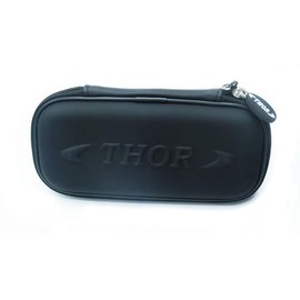 THOR-DARTS Thor Dart Wallet with Raised Thor Lettering, Dart Case, Black / White, Black-black-white, Raised Thor logo on classic black dart case with 3 clamps and zip pocket