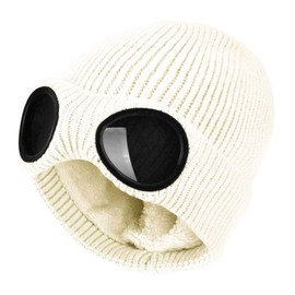 FIFTHAVE Beanie Hat Wool Hat Men's Beany Hat Winter Hat Women's Knitted Hat Unisex Warm Hat with Glasses Autumn Outdoor Sports Cap Thermal Soft Hats Warm Running Hat, White
