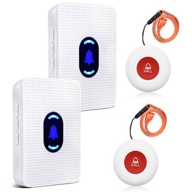 DAYTECH Call Bell Wireless Nursing Bell Nurse Call for Home Waterproof Emergency Button for Elderly Patients Pregnant and Disabled (2 Reception Chimes + 2 Call Buttons)