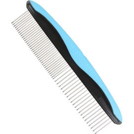 Dog Grooming Comb, Metal Dematting Pet Combs, Detangler For Matted Hair Removes Tangles Matts Premium Anti-Slip Comfort Grip Ergonomic Handle (Black+Blue, One Size)
