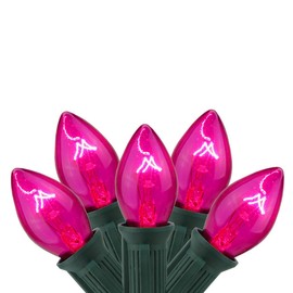 25-Count Pink Transparent C9 Mini Christmas Light Set, 24ft Green Wire