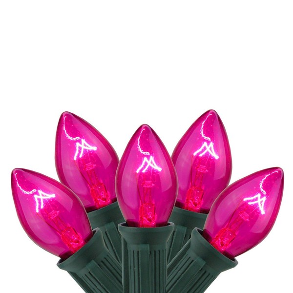 25-Count Pink Transparent C9 Mini Christmas Light Set, 24ft Green