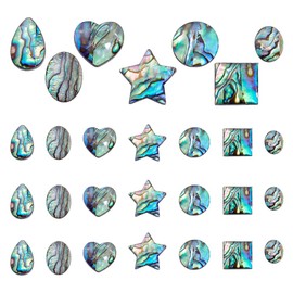 PH PandaHall 28 Pieces 4 Styles Resin Cabochons Natural Paua Shell Epoxy Abalone Shell Beads Shell Cabochons Half Round Heart Shell Beads for Jewellery Making DIY Crafts