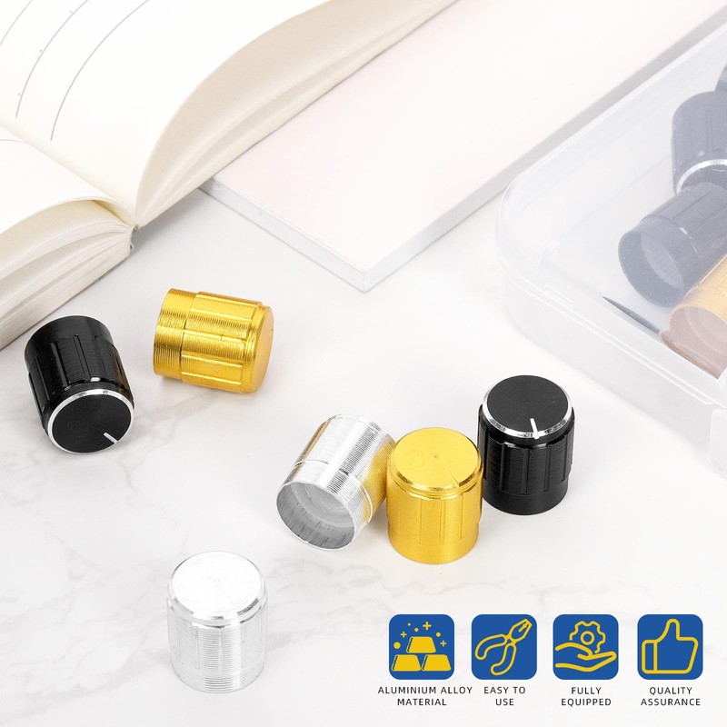 Glarks 24pcs 5.7mm Black/Gold/Silver Aluminum Potentiometer Control Knobs Kit, Potentiometer