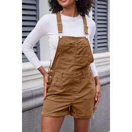 Women Corduroy Overalls Shorts Jumpsuits Adjustable Straps with Pockets Shorts Romper Overall Light Brown XL