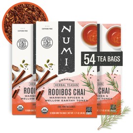 Numi Organic Rooibos Chai Tea Bags, 18 Tea Bags (Pack of 3), Red Tea with Cinnamon, Allspice & Ginger, Caffeine Free