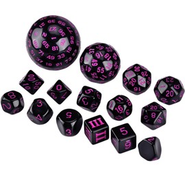 Youact Dice Set, Polyhedral Board Game Dice, Set of 15, D100, D3-60 (Purple Numbers)
