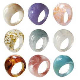 Holibanna 9Pcs Acrylic Resin Ring Colorful Wide Thick Dome Rings Stackable Joint Ring Creative Finger Decoration
