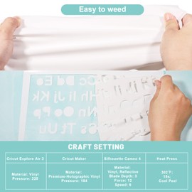 GIRAFVINYL Whte - Rollo de vinilo reflectante de transferencia de calor, vinilo HTV reflectante de 12 x 7 pies para playera, fácil de cortar y planchar para camisetas (blanco)