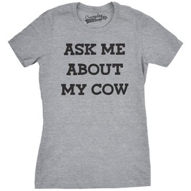Womens Ask Me About My Cow Funny Farm Animal Dairy Flip Up T Shirt Funny T Shirts Animal Tops for Women Cool Flip Top Women's Novelty Tees Dark Grey M
