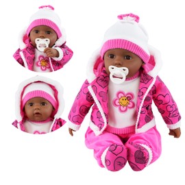 The Magic Toy Shop Bibi Doll - 20" Lifelike Large Size Soft Bodied Black Baby Doll Girls Boys Toy With Dummy & Sounds, Black Doll (Ethnic Pink)