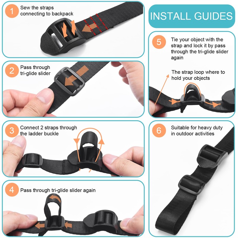 CooBigo 6 Pcs Ladder Slider Buckles+6 Pcs Tri glide Slider