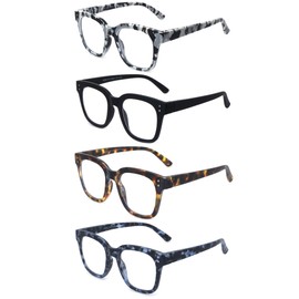 SOPHILY Oversized Reading Glasses for Women Men, 4 Pack Blue Light Blocking Readers, Oprah Style Square Eyeglasses 3.0x