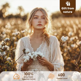 LBRO2M 100% Cotton Sheets Set 19" Deep Pocket Sheet Set King Size 600 Thread Count, 4 Piece Sets Bed Sheet Soft Comfortable All Season (King, Dark Gray)