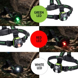Powerful LED Headlamp Flashlight Batteries INCLUDED, 5 Modes (200 Lumen) Adjustable Head Strap, Hands Free Operation, Flashing Mode Red/Green/White, UltraBright Flashlight for Tactical, Work & Outdoor