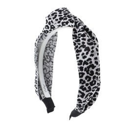 Animal Print Knot Headband Wide Hairband Elastic Turban Headband - White Leopard