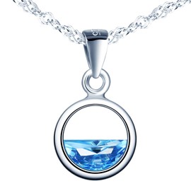 Yumilok 925 Sterling Silver Women's Necklace with Circle Pendant Crystal Blue Women's Necklace Chain for Women Children, Sterling Silver