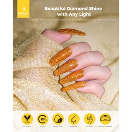 BURANO Reflective Gel Nail Polish, 7.3ml Reflective Diamond Nail Glitter Gel Polish, Sparkly Fall Winter Color Gel Polish Holographic Glitters Shiny Gel Polish UV Lamp Required (Fall SZ14)