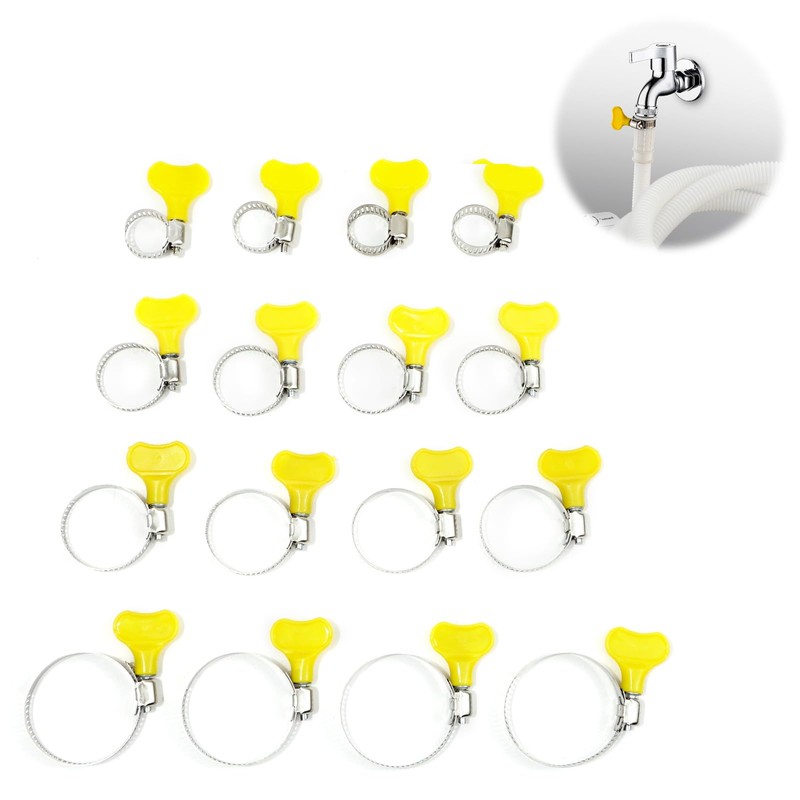 16-Piece Adjustable Stainless Steel Hose Clips Clamp 4Sizes 16/25/32/44mm with