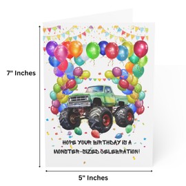 J&J'S TOYSCAPE Monster Truck Birthday Card, Funny Big Trucks Birthday Card, 5x7 Card with Envelope, Blank Inside (Candy)