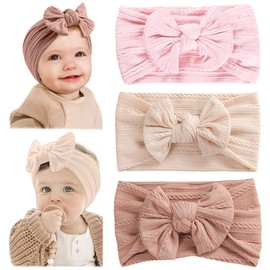 NJCXOLA 3 Pack Baby Headbands for Girls, Nylon Headbands for Babies, Baby Headbands, Elastic Soft Cute Headbands with Bows for Toddler Girls